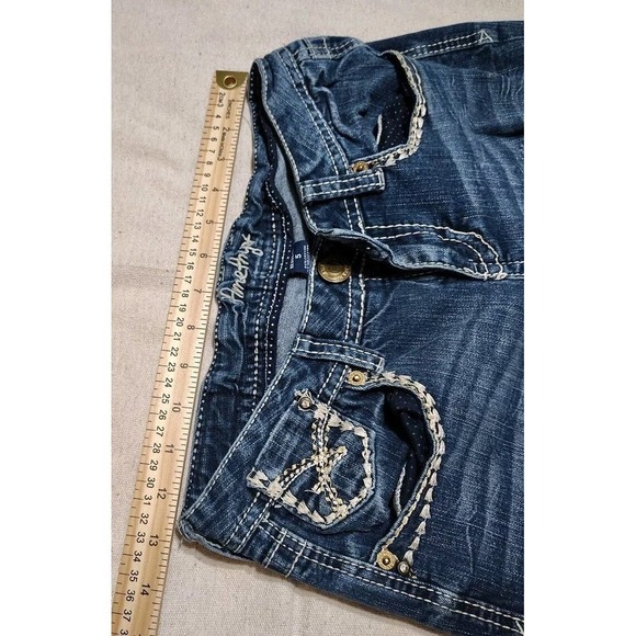 Amethyst Jeans Womens Size 5 Blue Denim Low Ride Western Bootcut Distressed Z - Picture 7 of 14